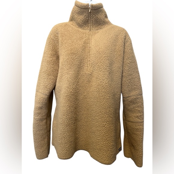 ATHLETA Teddy Bear Fleece Sherpa Sweater Quarter Zip Womens Large Tan Fuzzy Warm - Picture 7 of 9